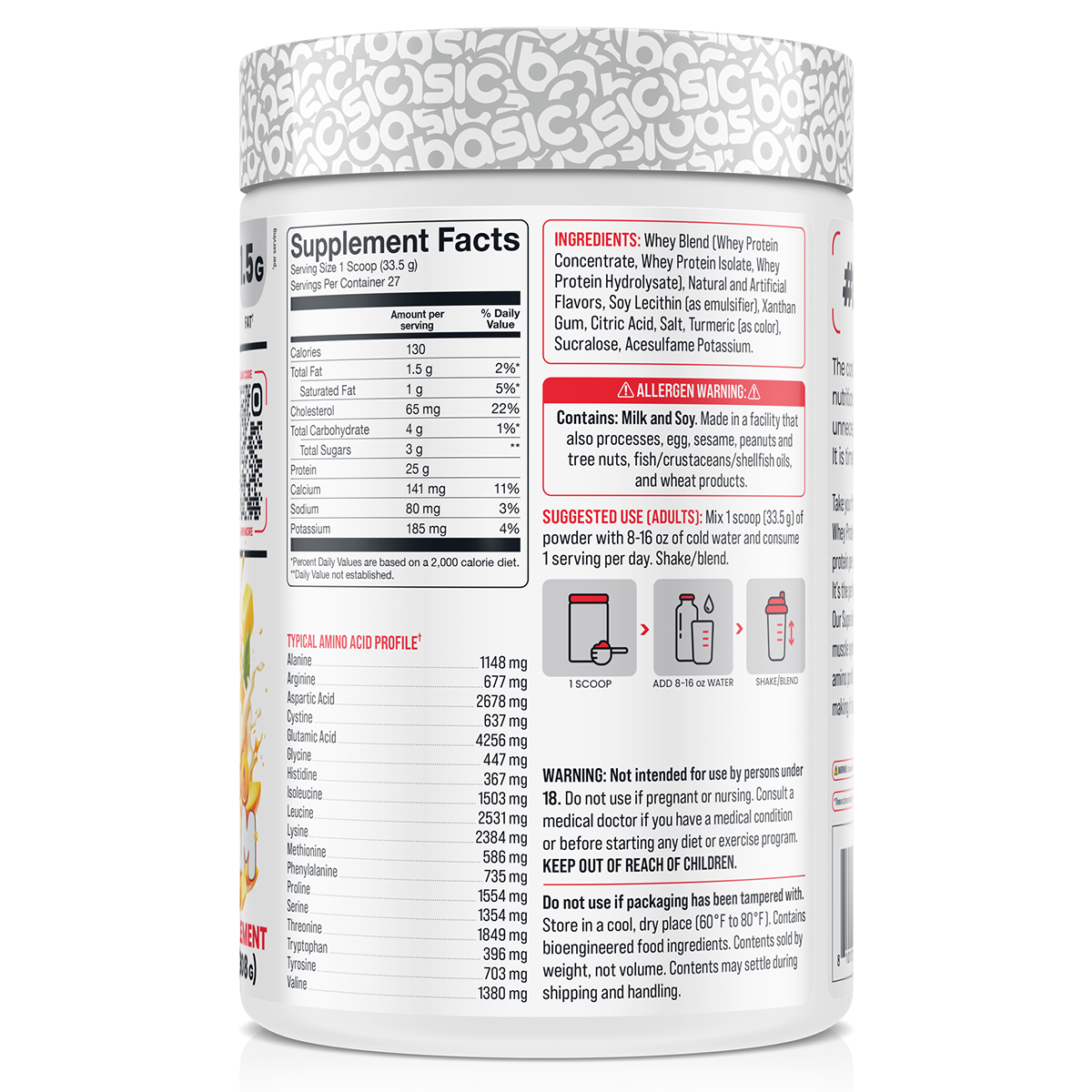 Basic Supplements Whey 2lb Mango Cream New supplement facts and nutrition panel