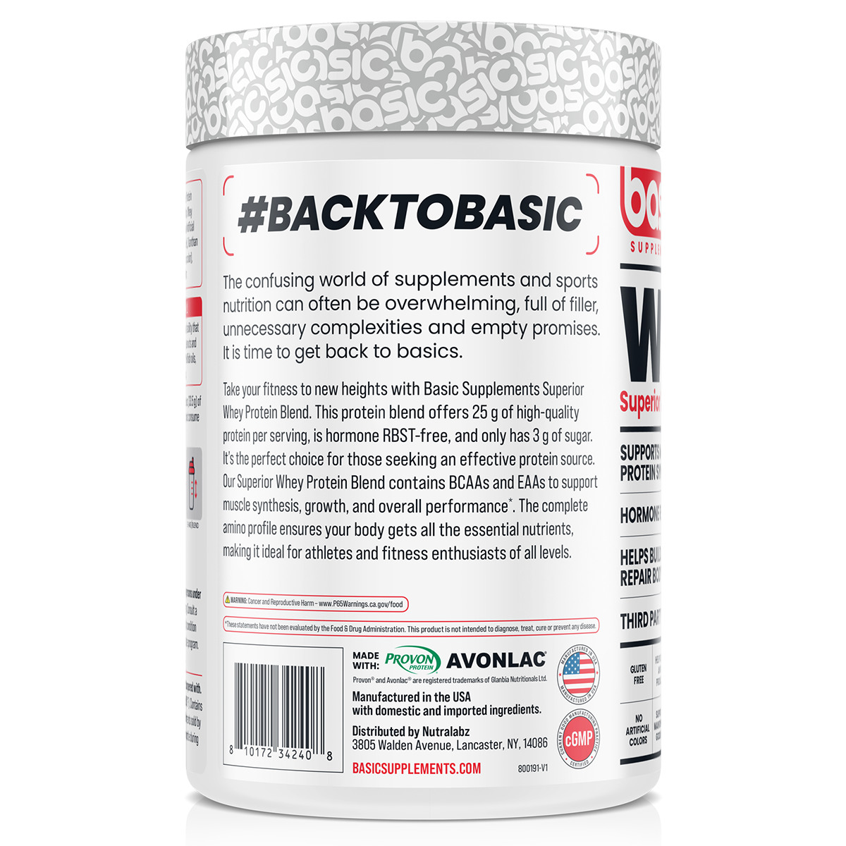 Basic Supplements Whey 2lb, Mango Cream New — side of pack