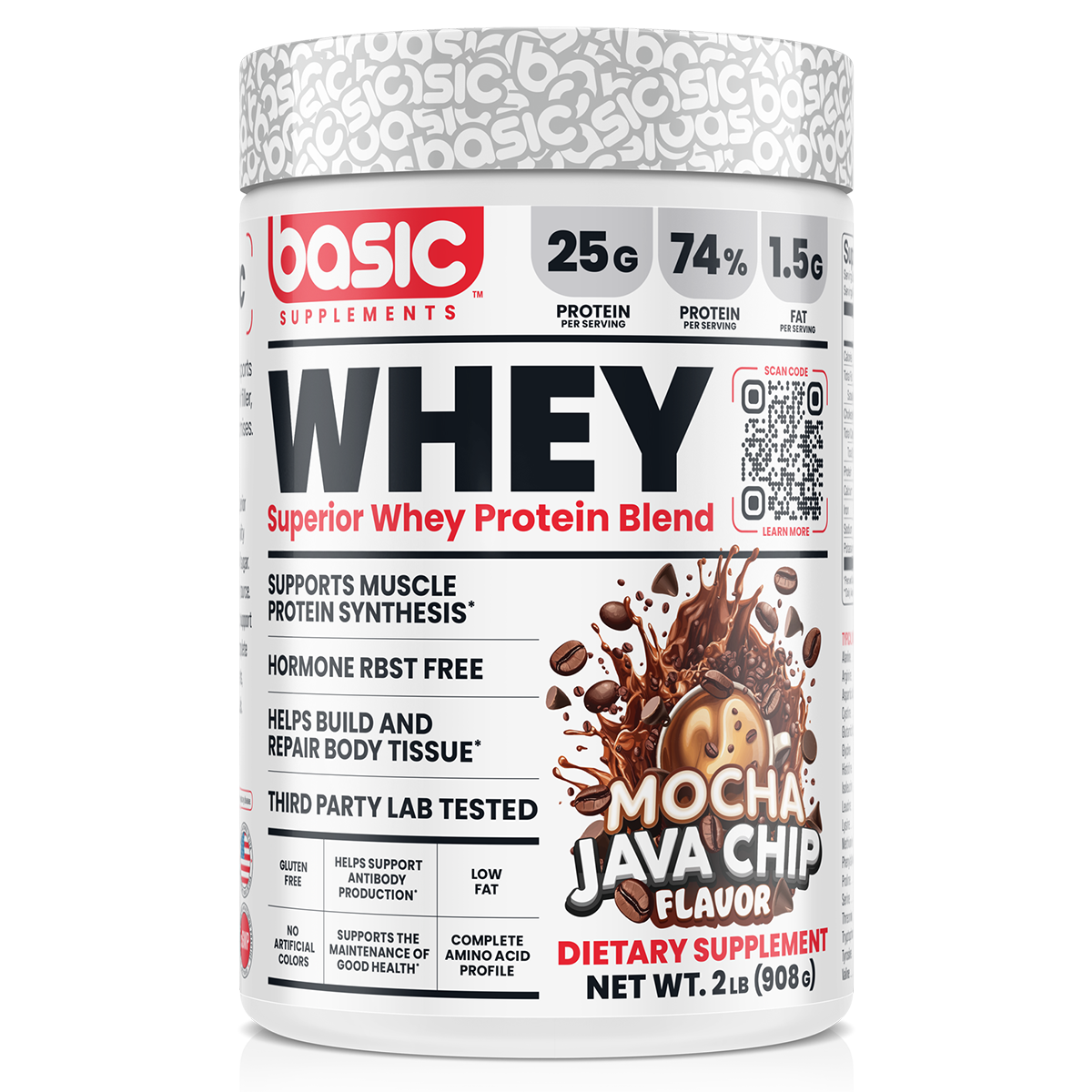 Basic Supplements Whey 2lb, Mocha Java Chip New
