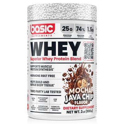 Basic Supplements Whey 2lb whey protein powder, Mocha Java Chip New, 908g, NZ Supps