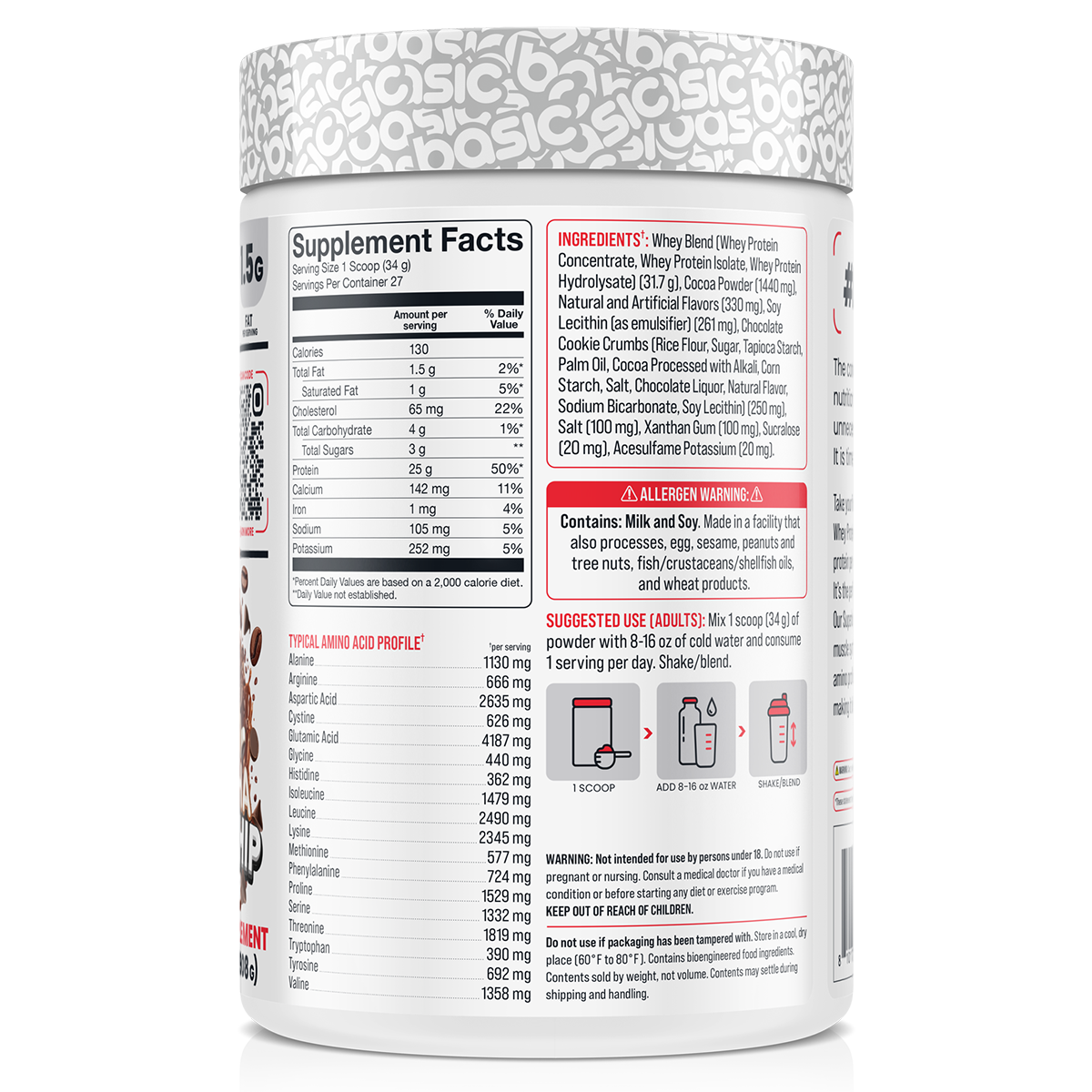 Basic Supplements Whey 2lb Mocha Java Chip New supplement facts and nutrition panel