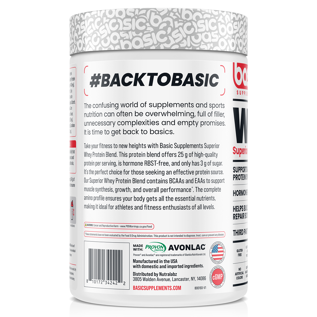 Basic Supplements Whey 2lb, Mocha Java Chip New — side of pack