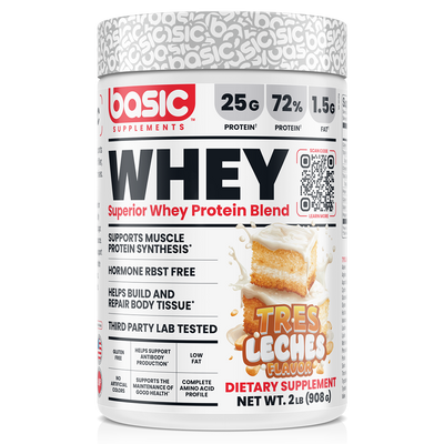 Basic Supplements Whey 2lb whey protein powder, Tres Leches New, 908g, NZ Supps