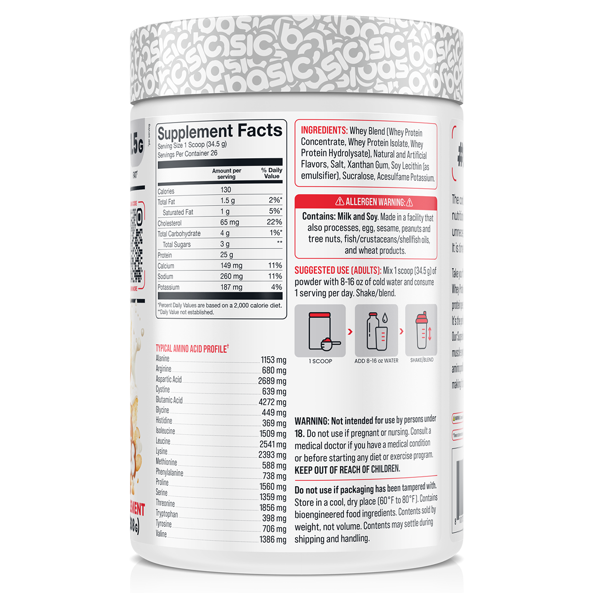 Basic Supplements Whey 2lb Tres Leches New supplement facts and nutrition panel