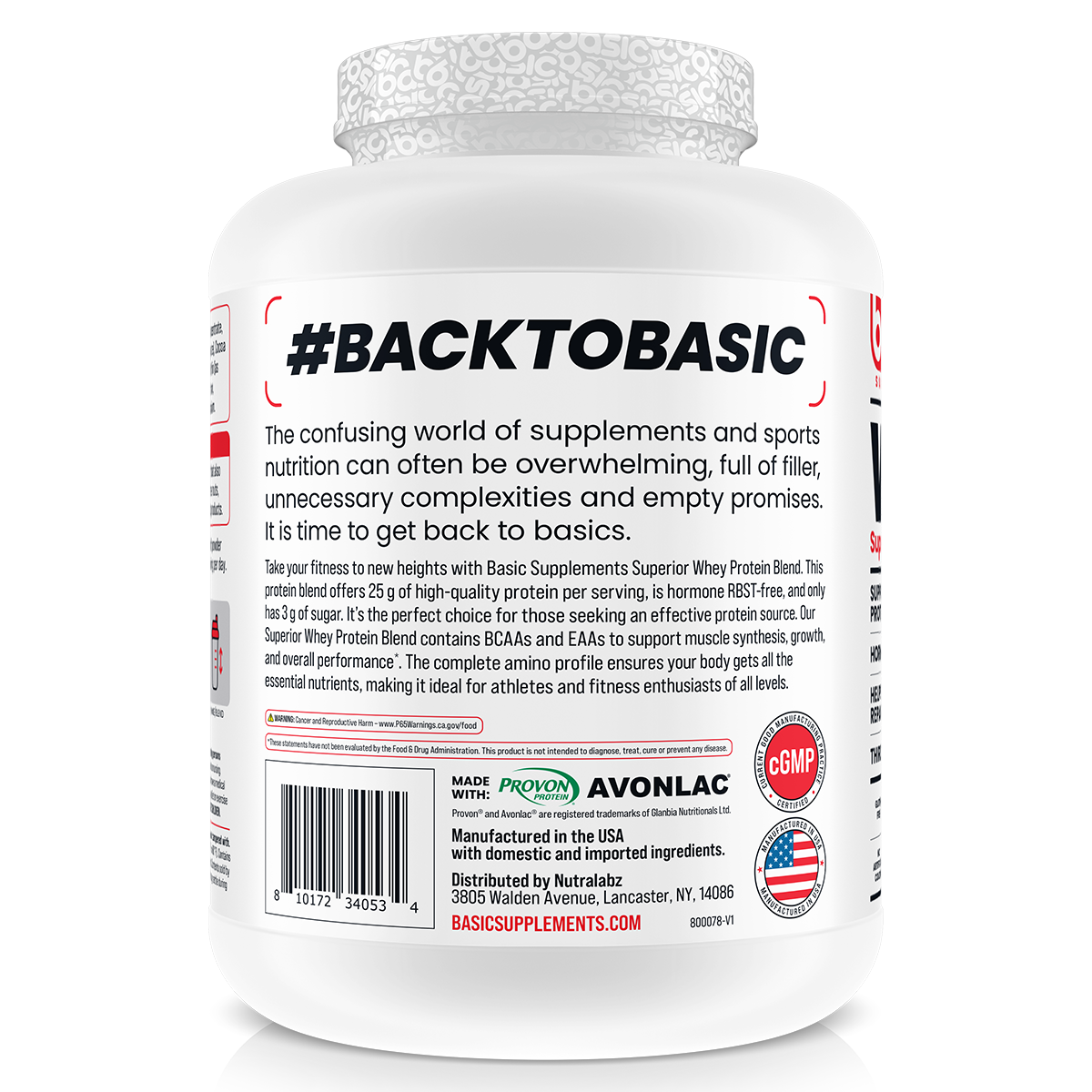 Basic Supplements Whey 2lb, Chocolate — side of pack