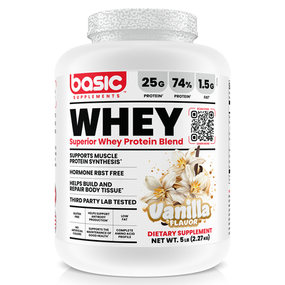 Basic Supplements Whey 2lb whey protein powder, Vanilla, 2.27kg, NZ Supps