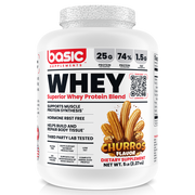 Basic Supplements Whey 2lb whey protein powder, Churros New, 2.27kg, NZ Supps