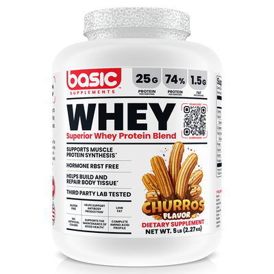 Basic Supplements Whey 2lb whey protein powder, Churros New, 2.27kg, NZ Supps