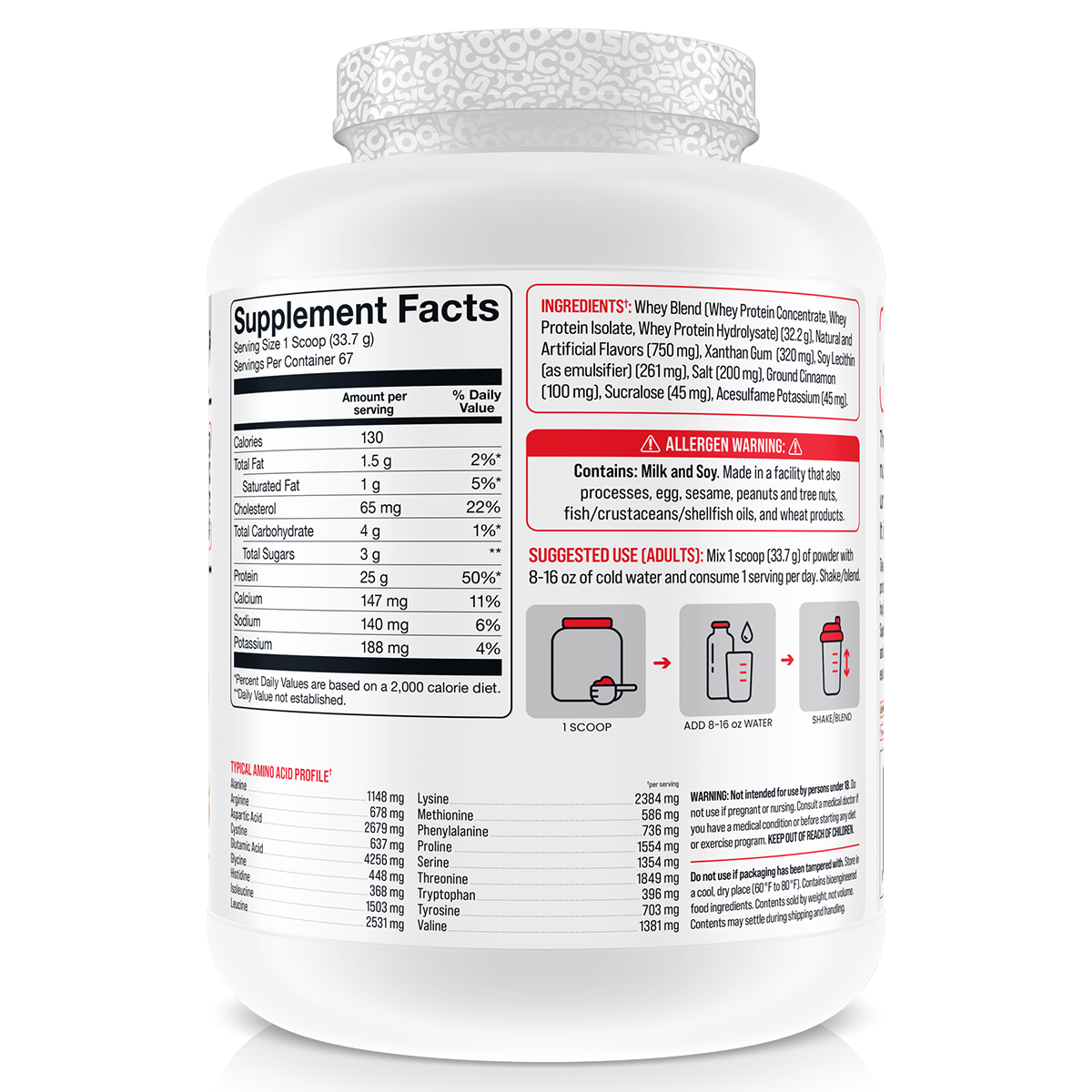 Basic Supplements Whey 2lb Churros New supplement facts and nutrition panel