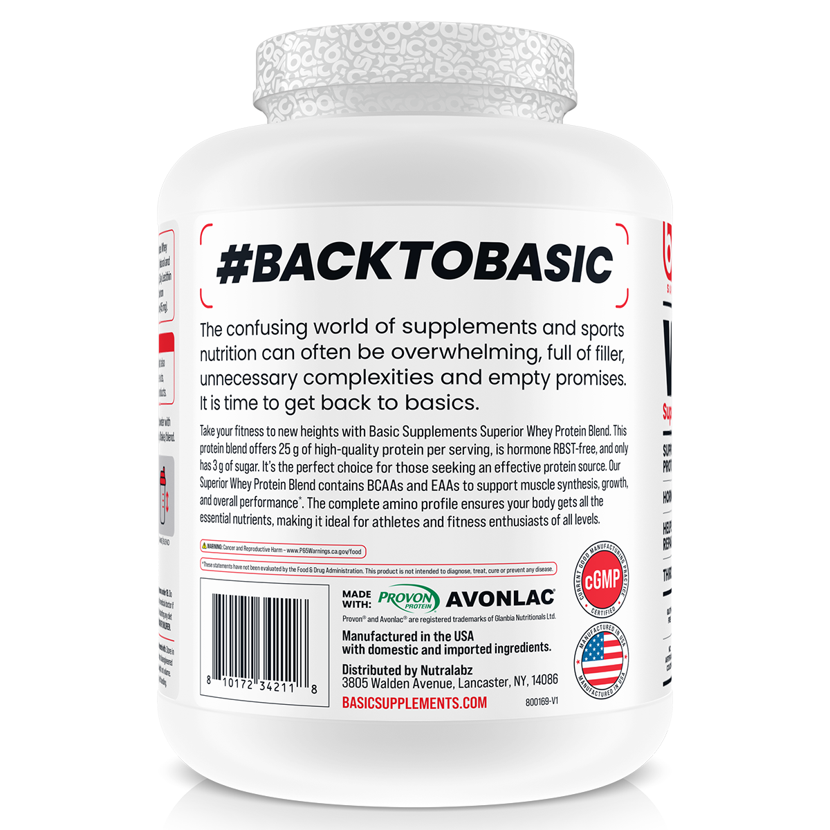 Basic Supplements Whey 2lb, Churros New — side of pack