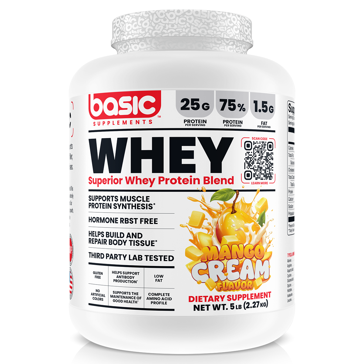 Basic Supplements Whey 2lb, Mango Cream New