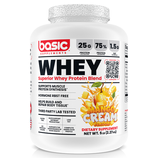 Basic Supplements Whey 2lb, Mango Cream New