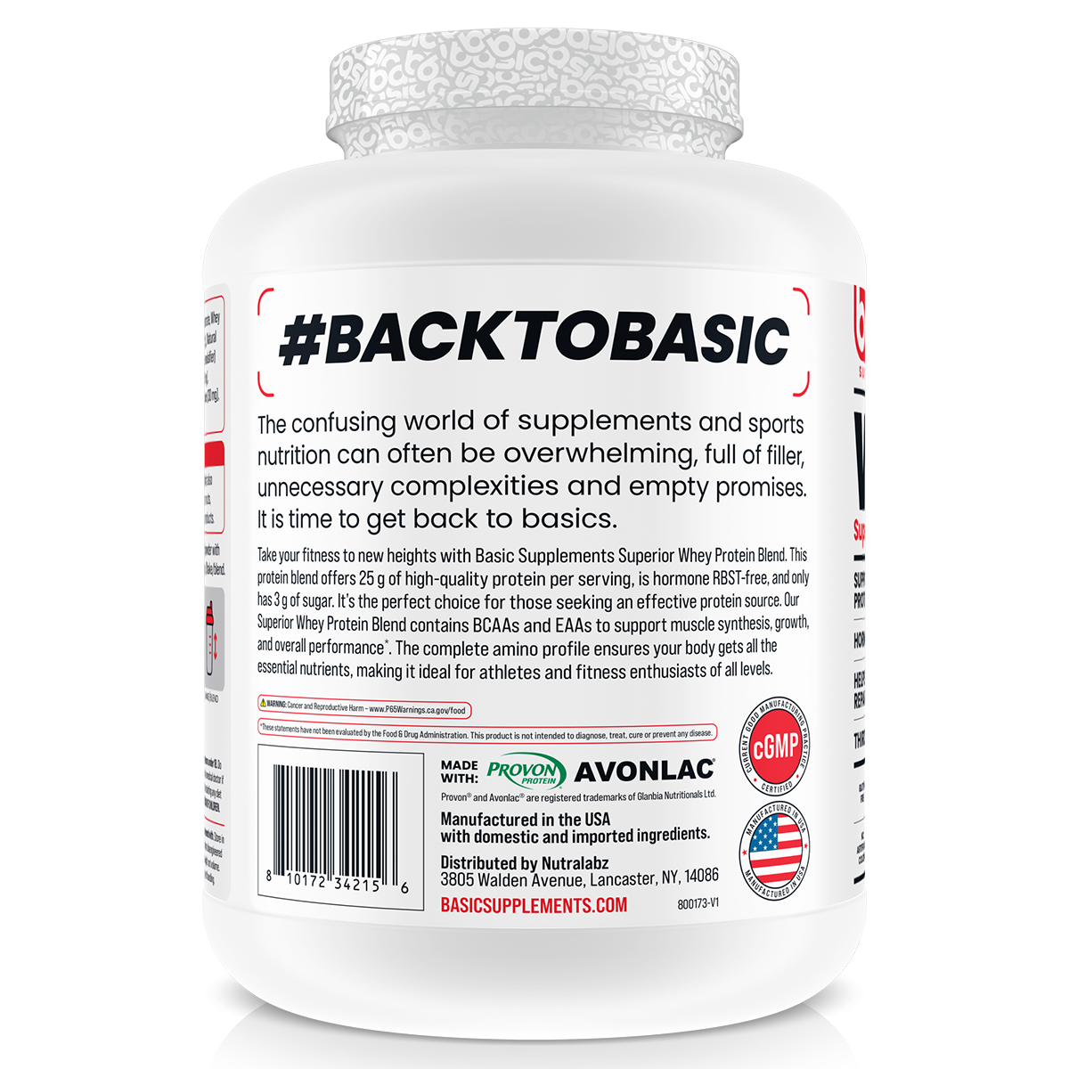 Basic Supplements Whey 2lb, Mango Cream New — side of pack