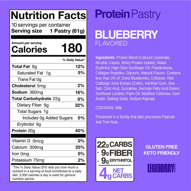 Legendary Foods Protein Pastry Blueberry nutrition panel