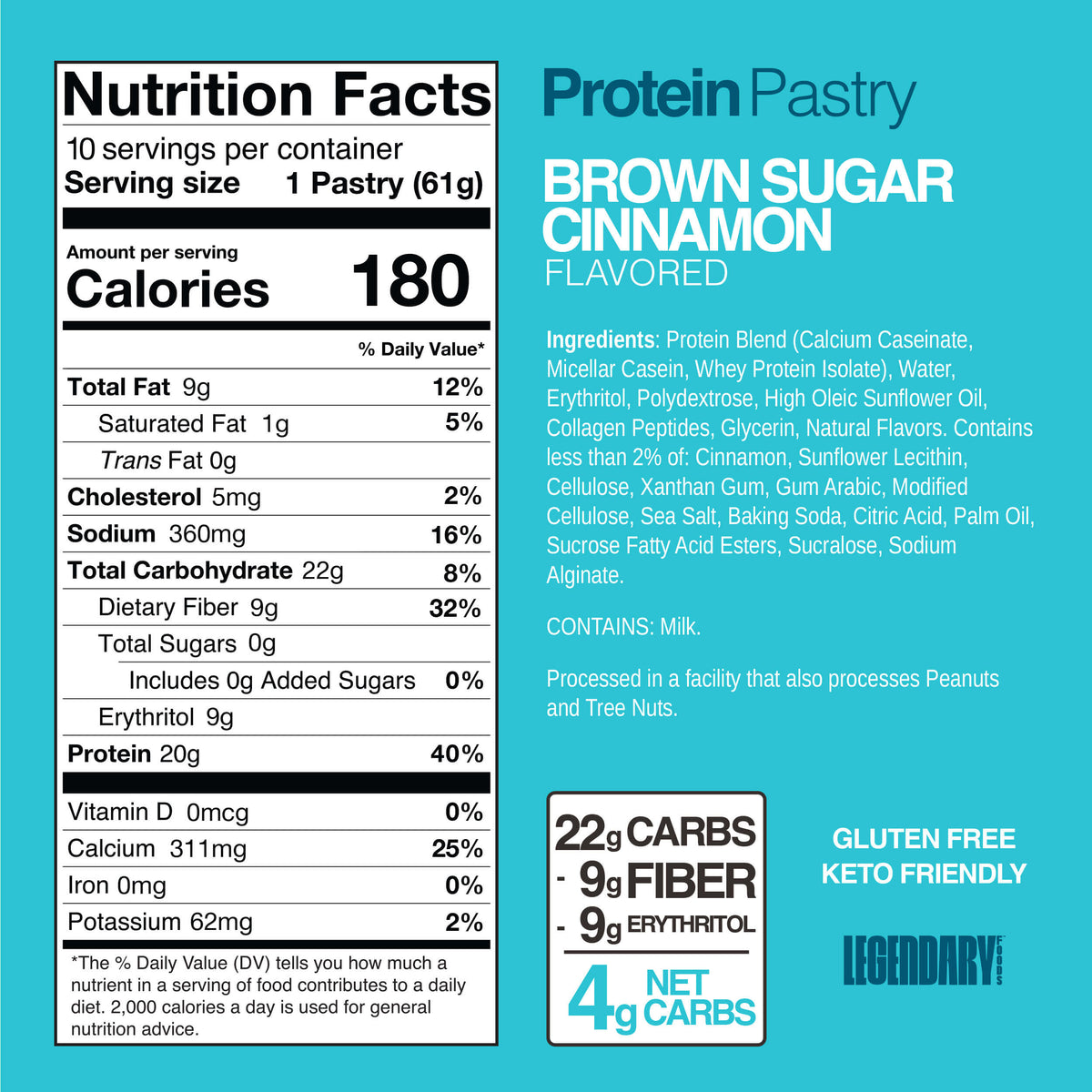 Legendary Foods Protein Pastry Brown/Sugar/Cin nutrition panel