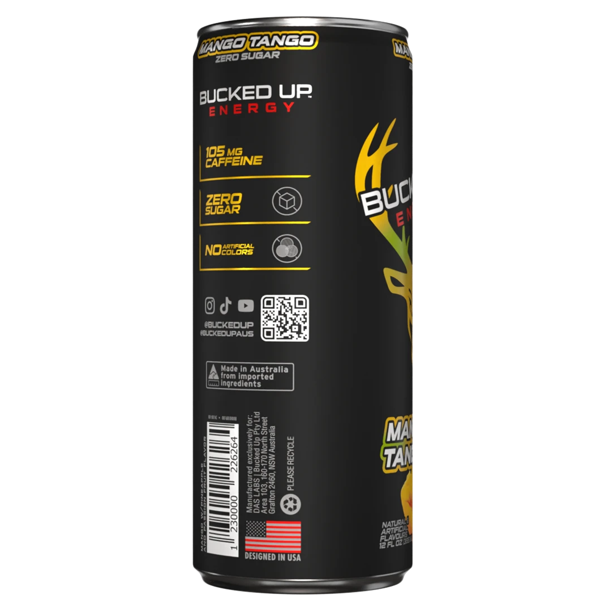 Bucked Up Energy, Mango Tango — side of pack