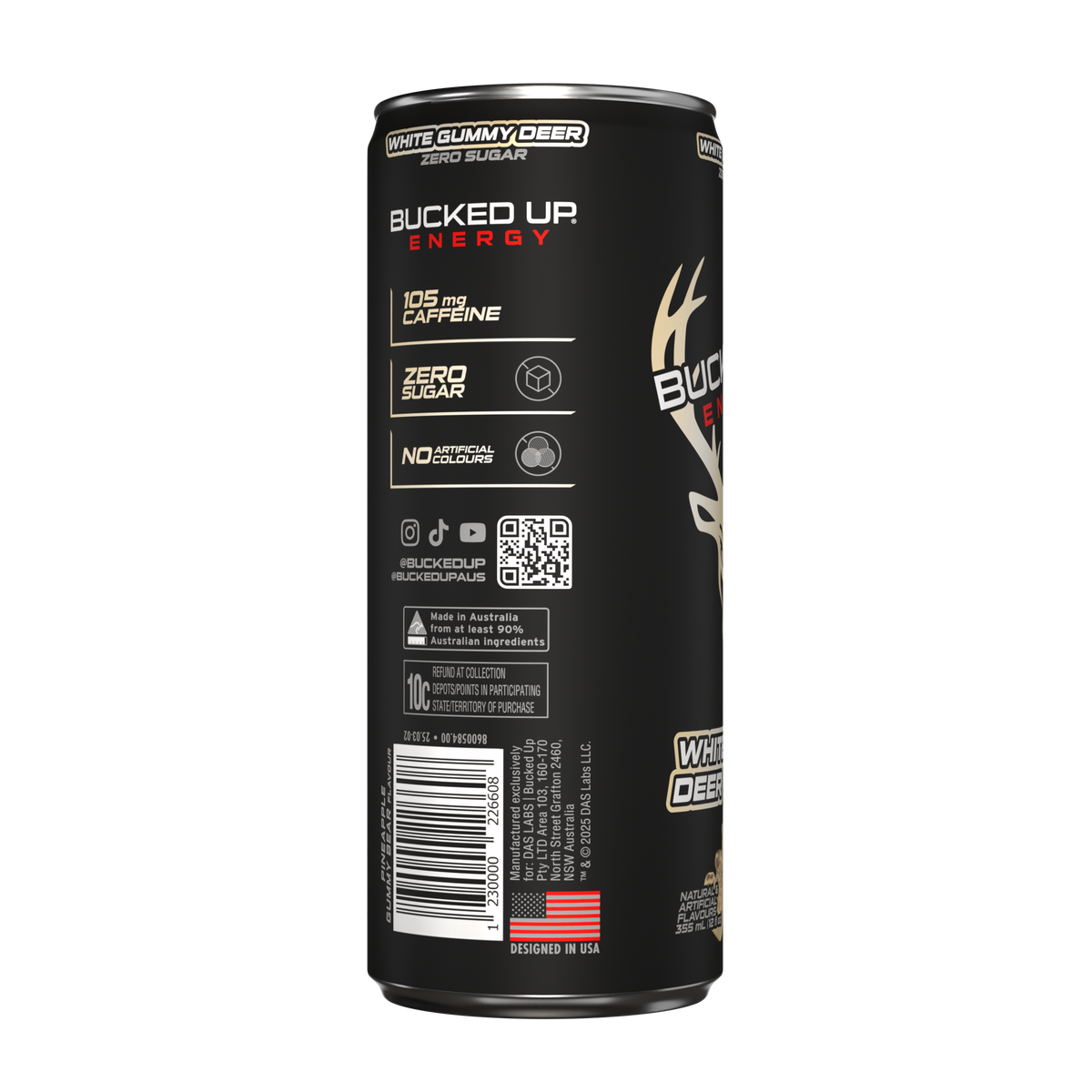 Bucked Up Energy, White Gummy — side of pack