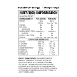 Bucked Up Energy Mango Tango nutrition panel