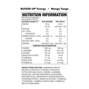 Bucked Up Energy Mango Tango nutrition panel