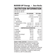 Bucked Up Energy Sour Bucks nutrition panel