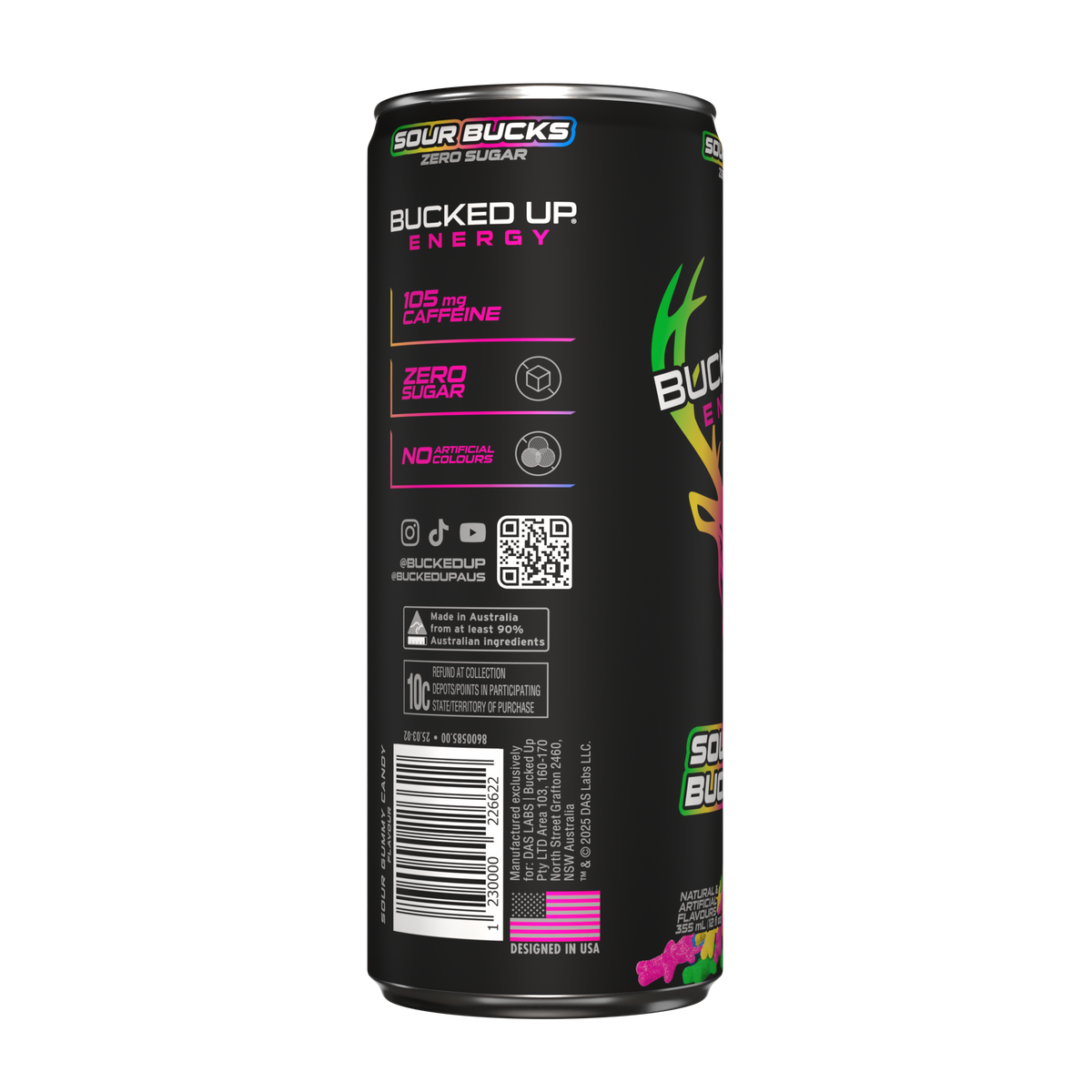 Bucked Up Energy Sour Bucks 355ml can side view