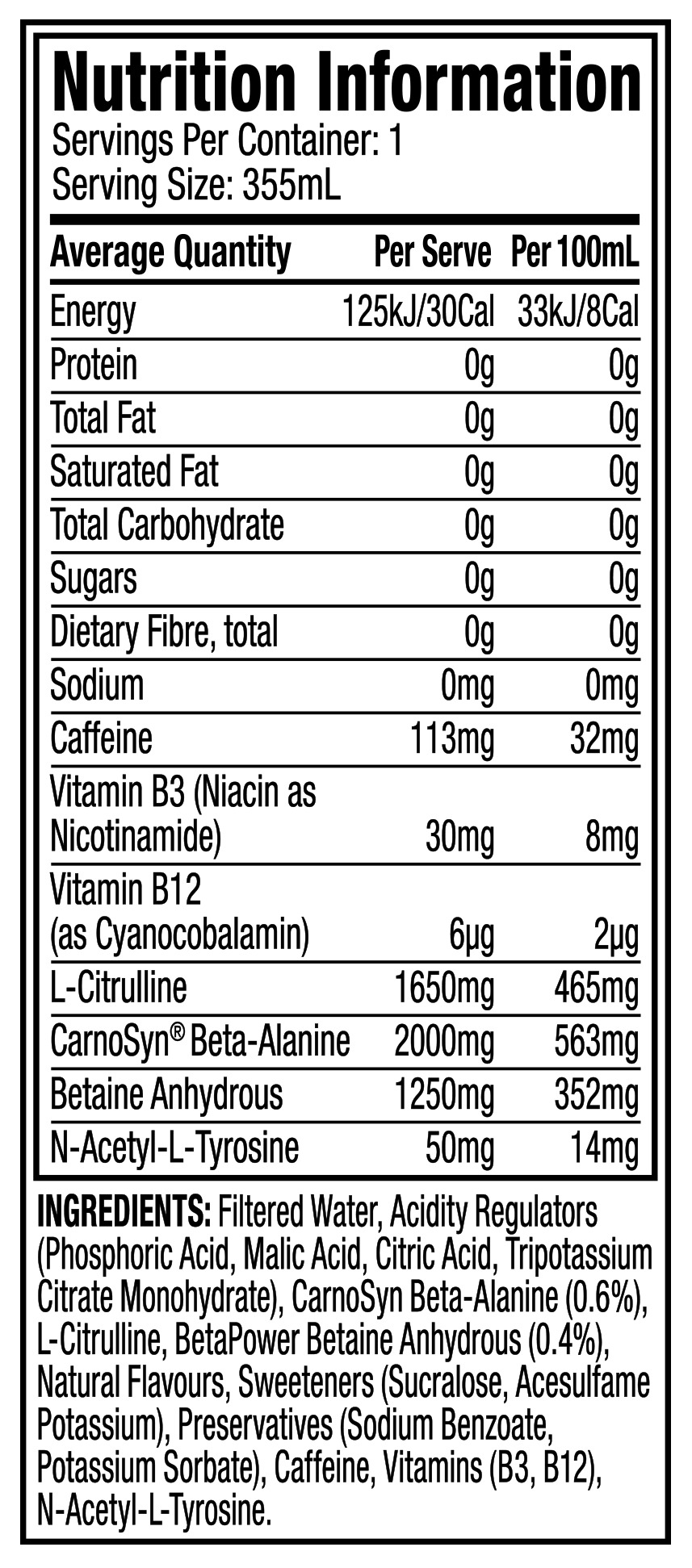 Cellucor Cellucor C4 Energy + Amino fruit punch nutrition panel