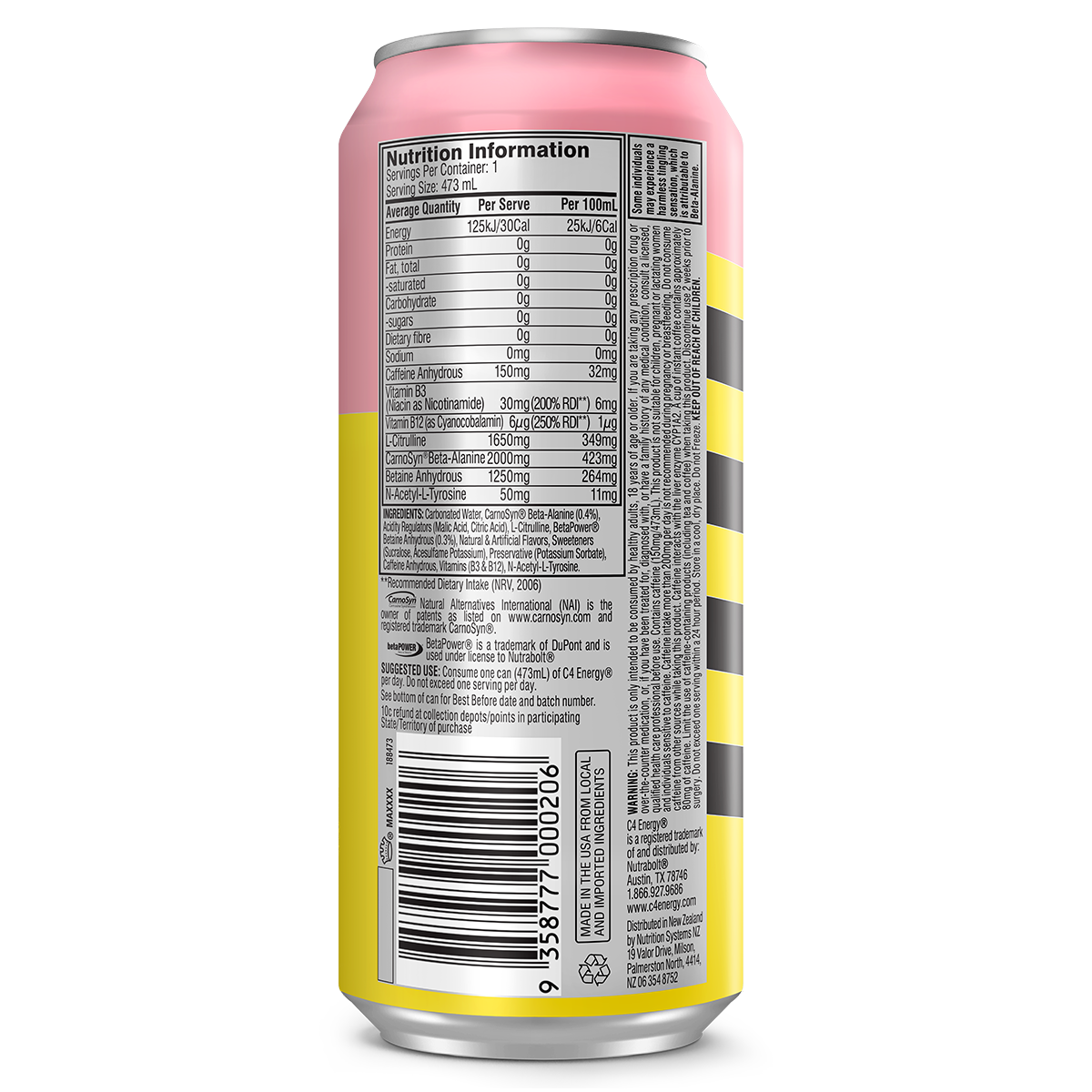 Cellucor Cellucor C4 Carbonated RTD cotton candy back of pack