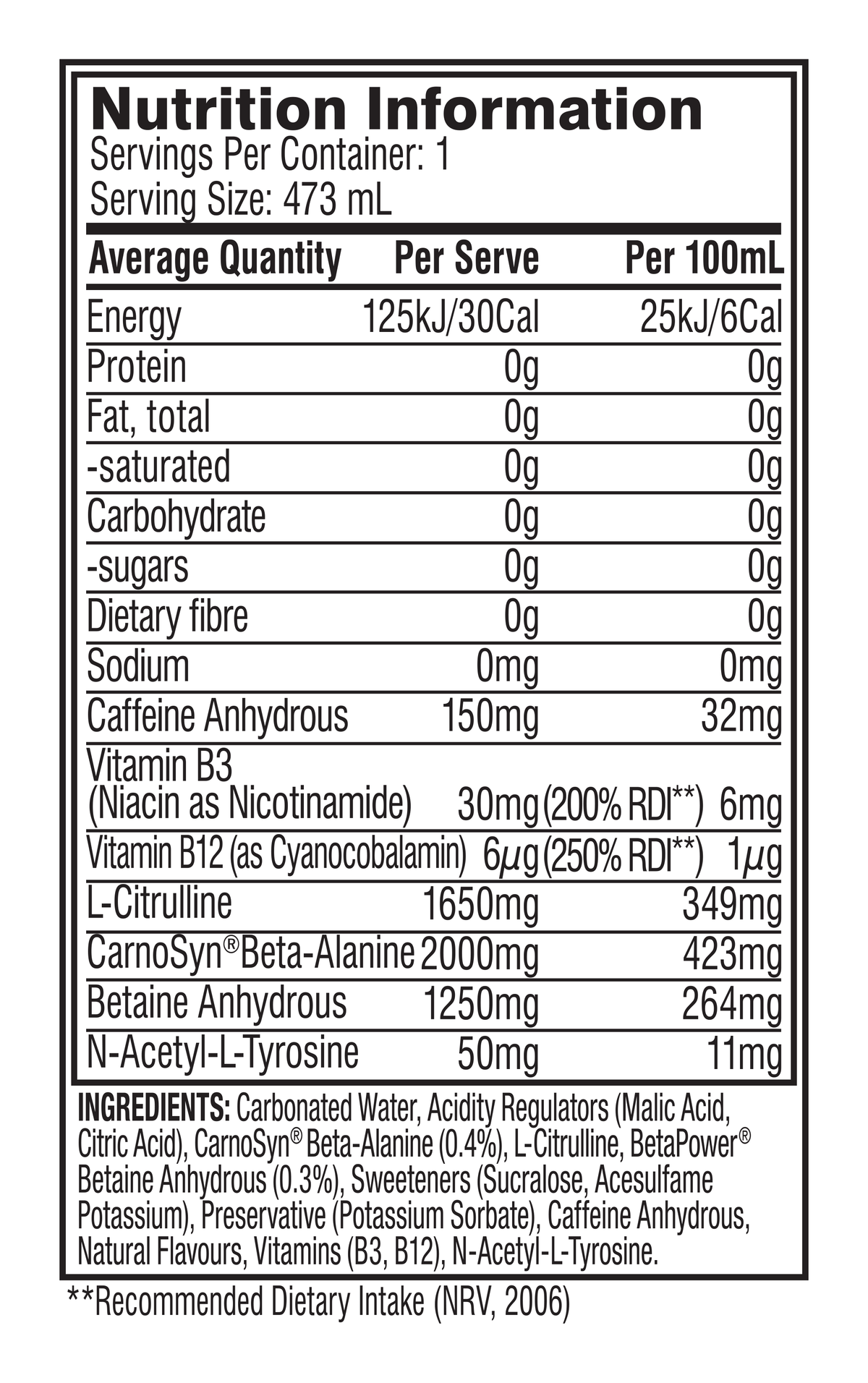 Cellucor Cellucor C4 Carbonated RTD frozen bombsicle nutrition panel