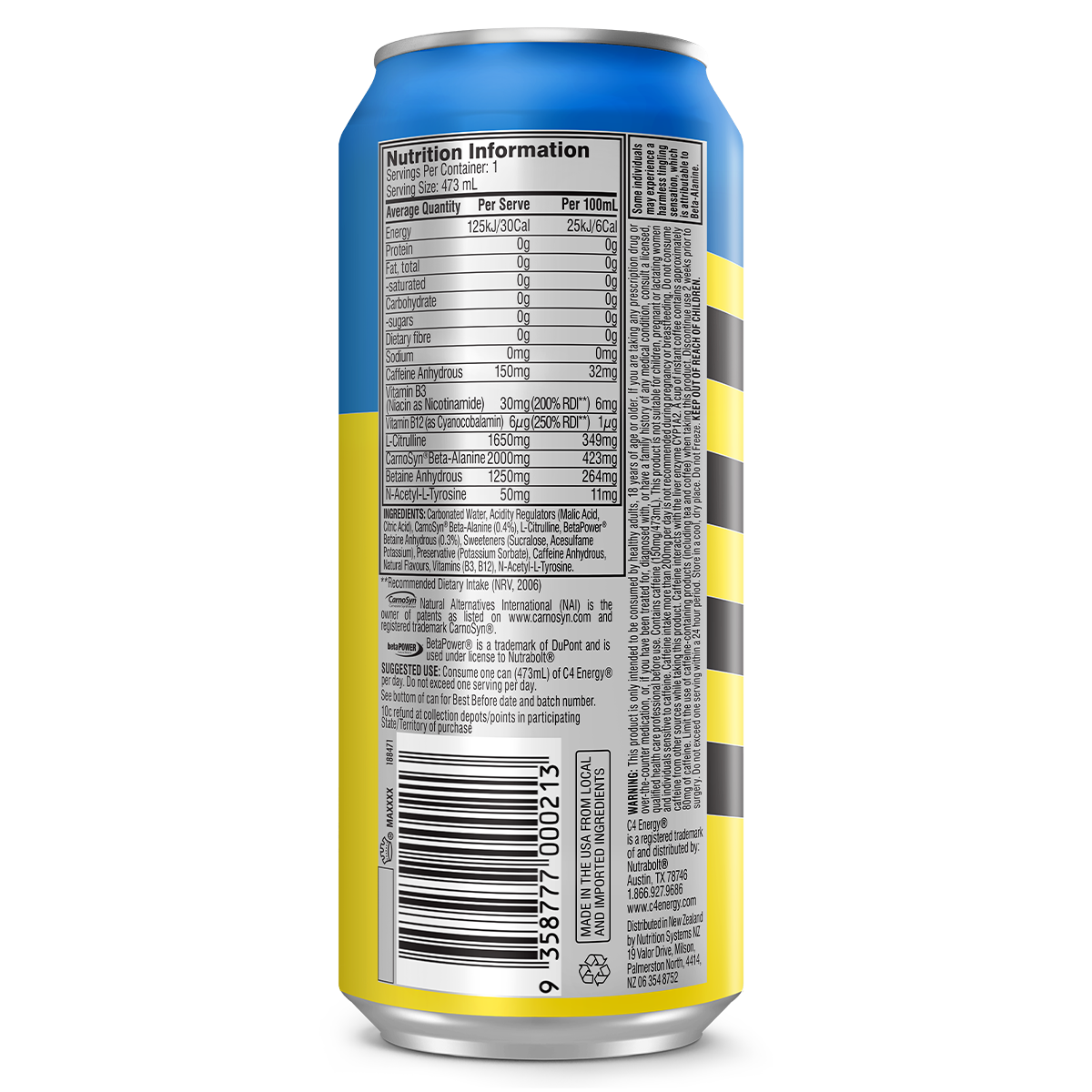 Cellucor Cellucor C4 Carbonated RTD frozen bombsicle back of pack