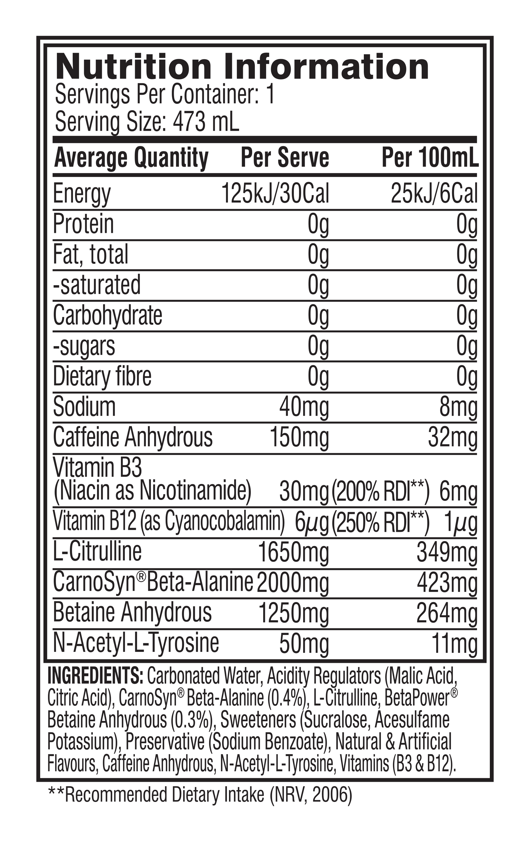 Cellucor Cellucor C4 Carbonated RTD jolly rancher green apple nutrition panel