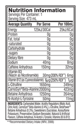 Cellucor Cellucor C4 Carbonated RTD jolly rancher peach nutrition panel
