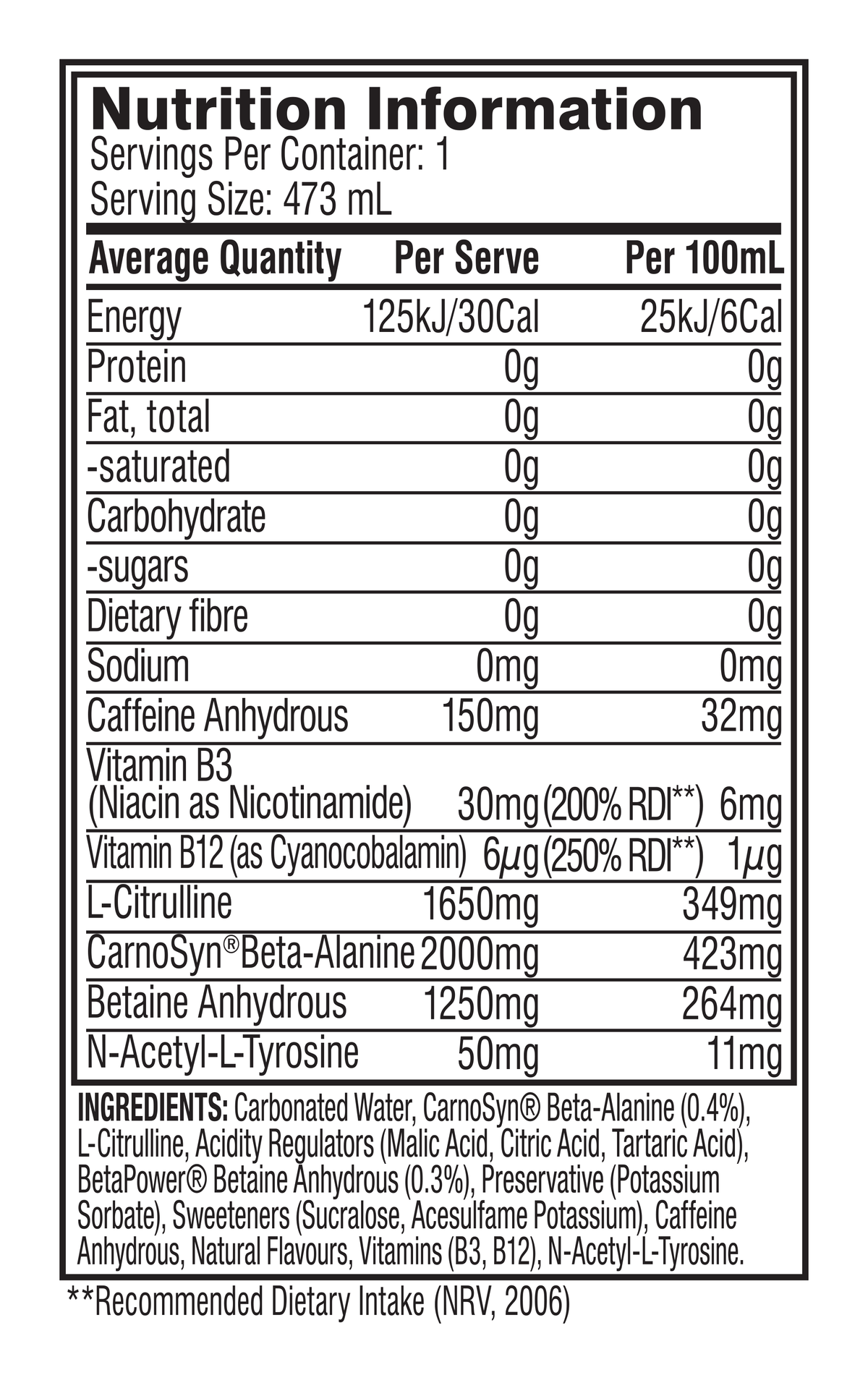 Cellucor Cellucor C4 Carbonated RTD purple frost nutrition panel
