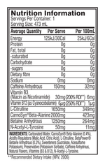 Cellucor Cellucor C4 Carbonated RTD strawberry watermelon nutrition panel