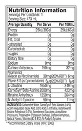 Cellucor Cellucor C4 Carbonated RTD strawberry watermelon nutrition panel