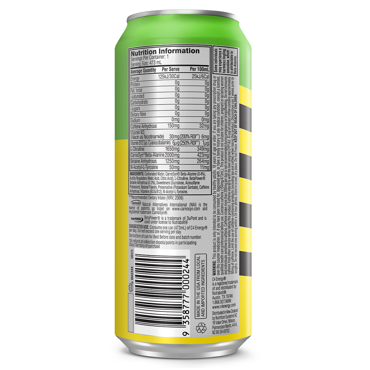 Cellucor Cellucor C4 Carbonated RTD twist lime back of pack