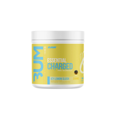 RAW Nutrition Essential Charged Pre-Workout, Icy Lemon Slush powder, 406g, NZ Supps