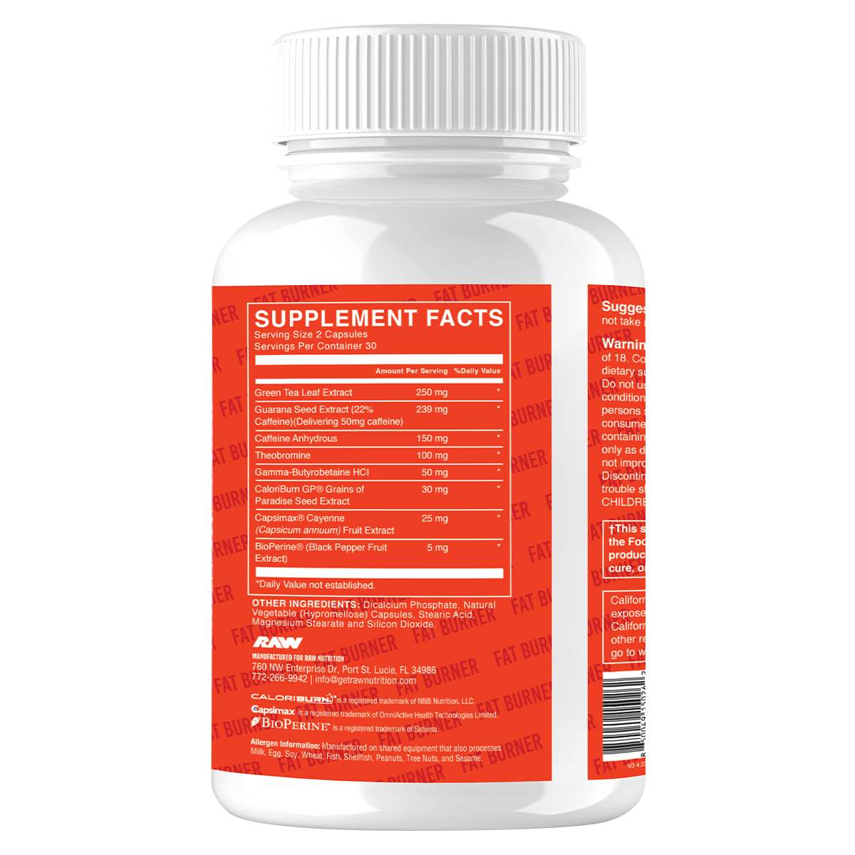 CBUM Essentail Fat Burner supplement facts and nutrition panel