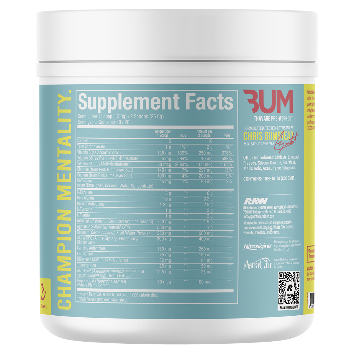 CBUM Thavage Christopher's Beach Burn supplement facts and nutrition panel