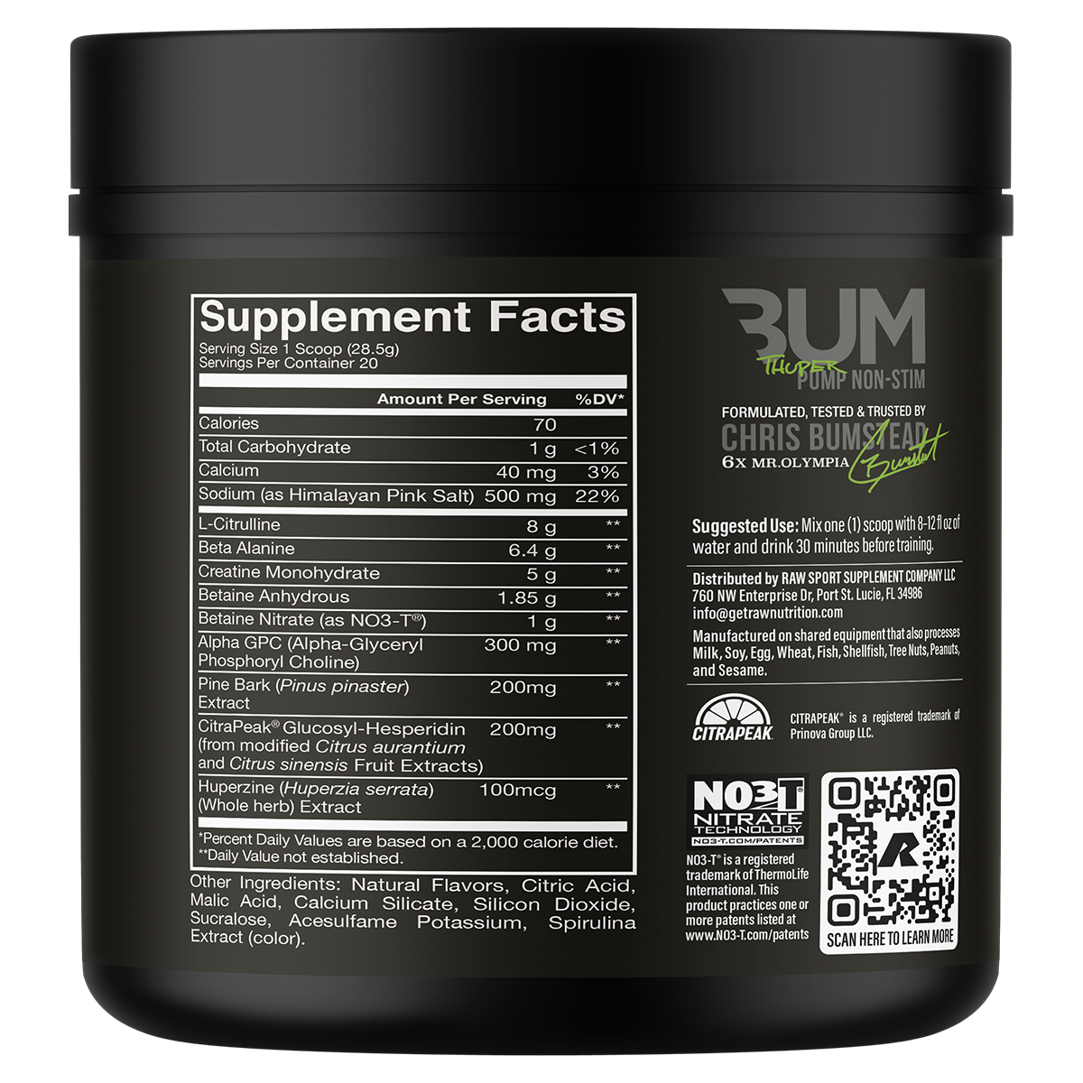 CBUM Thupper Pump Blue Reasberry supplement facts and nutrition panel
