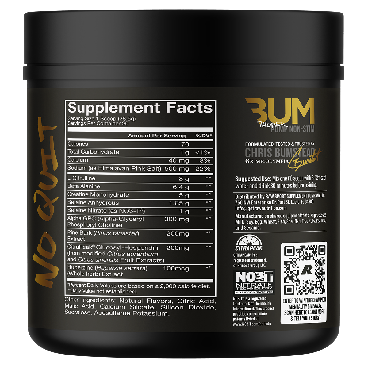 CBUM Thupper Pump Champion Mentality supplement facts and nutrition panel