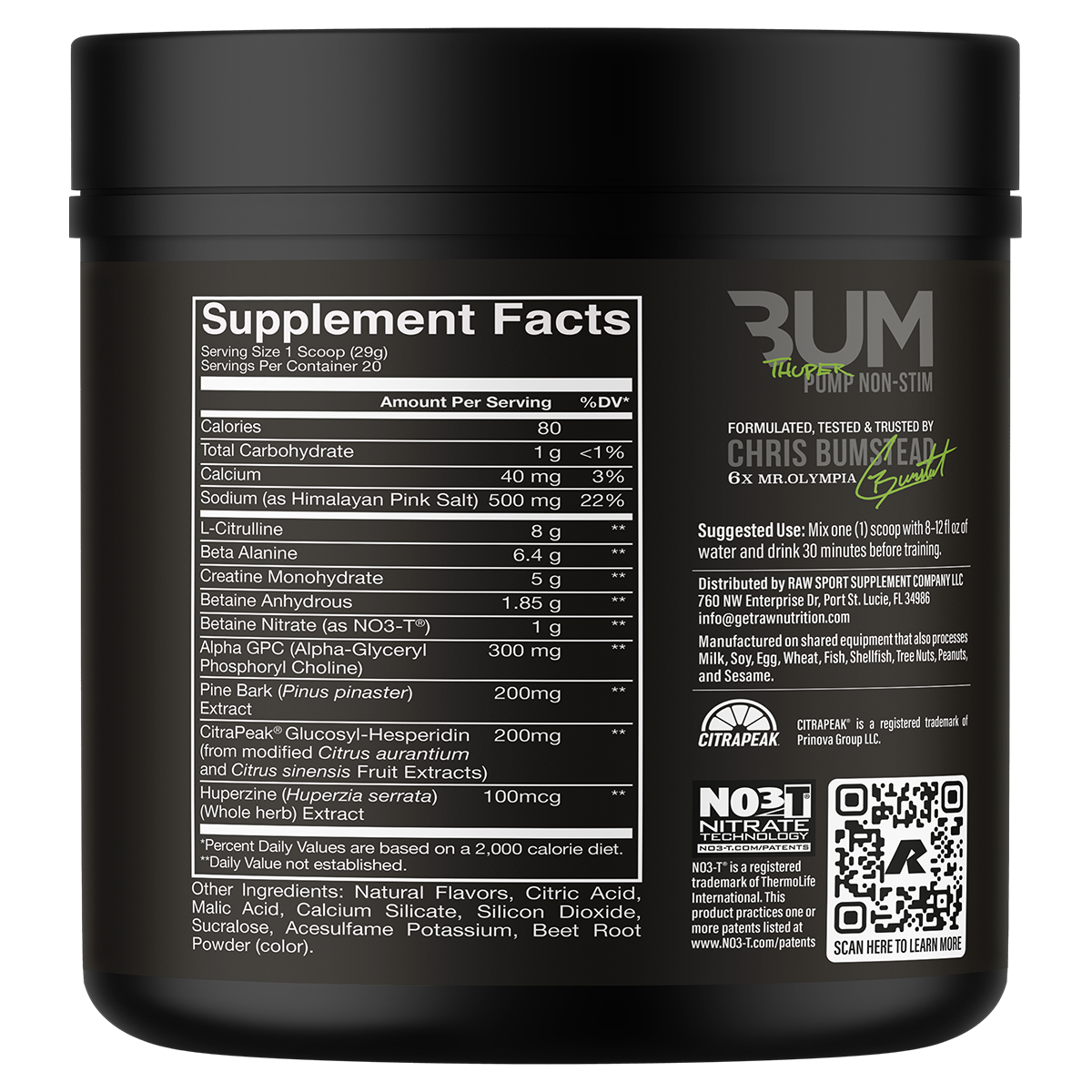CBUM Thupper Pump Sour Watermelon supplement facts and nutrition panel