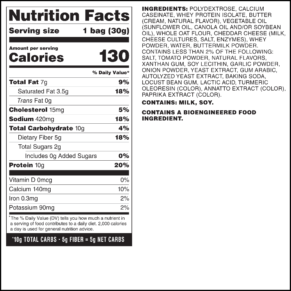 Quest Cheese Crackers supplement facts and nutrition panel
