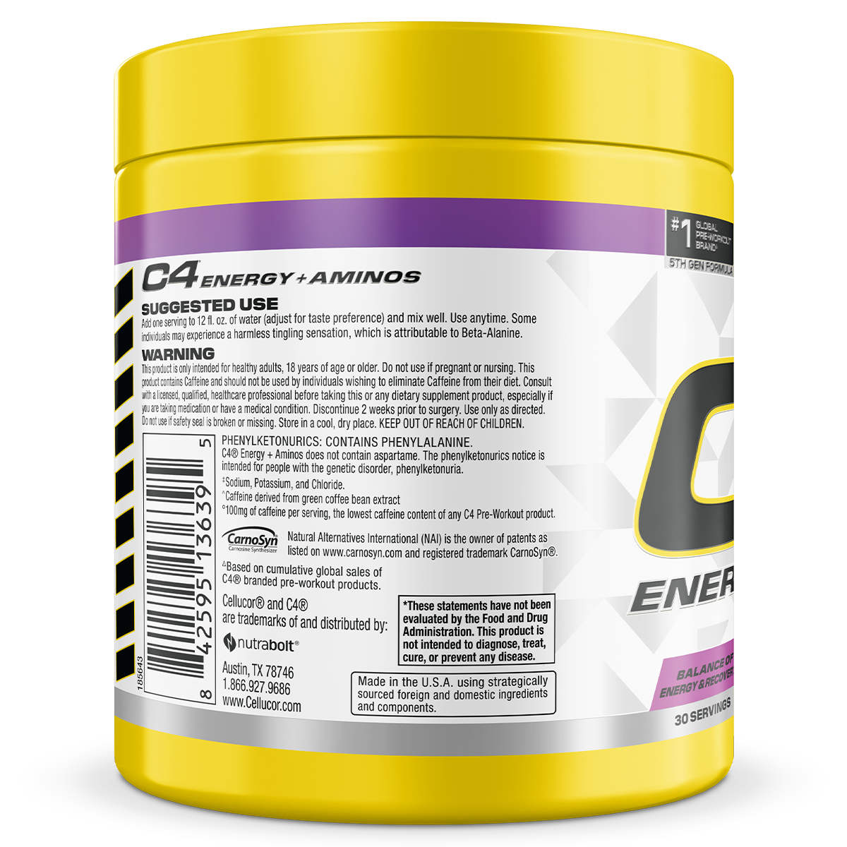 Cellucor C4 Energy + Amino, Grape — side of pack