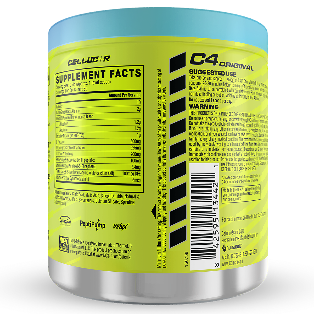 Cellucor C4 Original, Blue Raspberry — back of pack