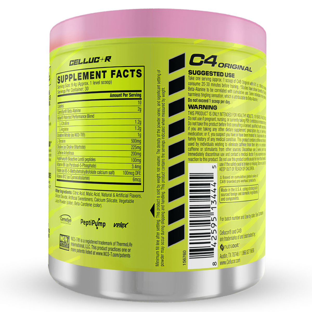Cellucor C4 Original, Pink Lemonade — back of pack
