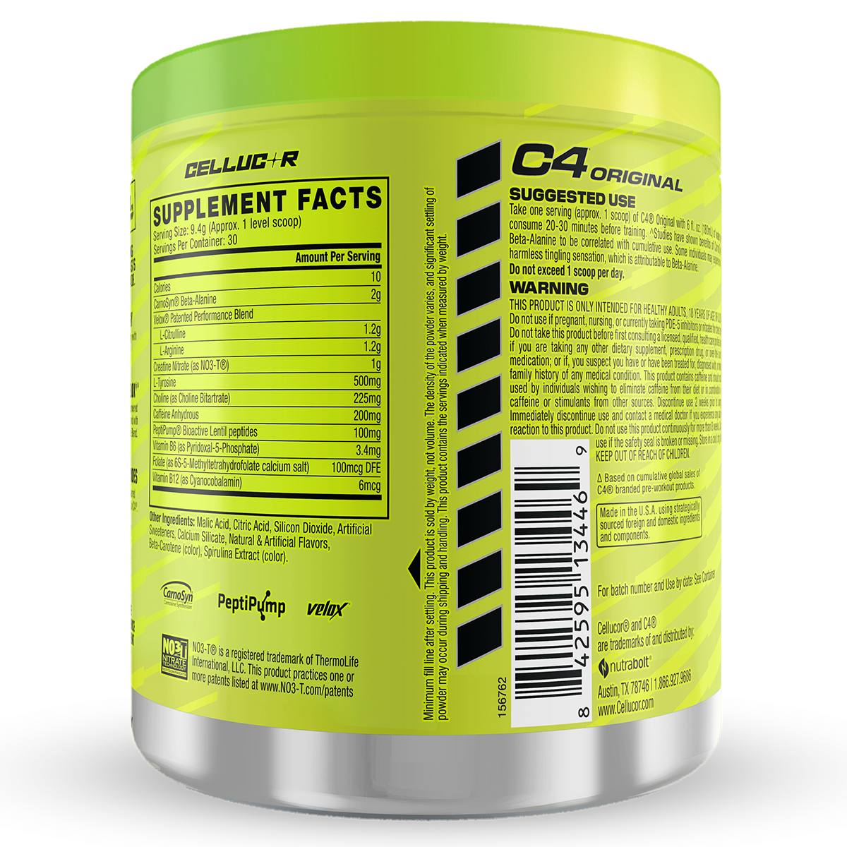 Cellucor C4 Original, Green Apple — back of pack