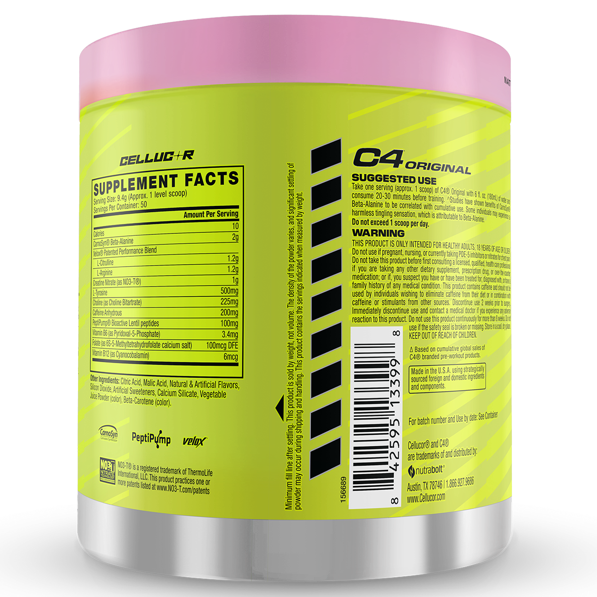 Cellucor C4 Original, Pink Lemonade — back of pack