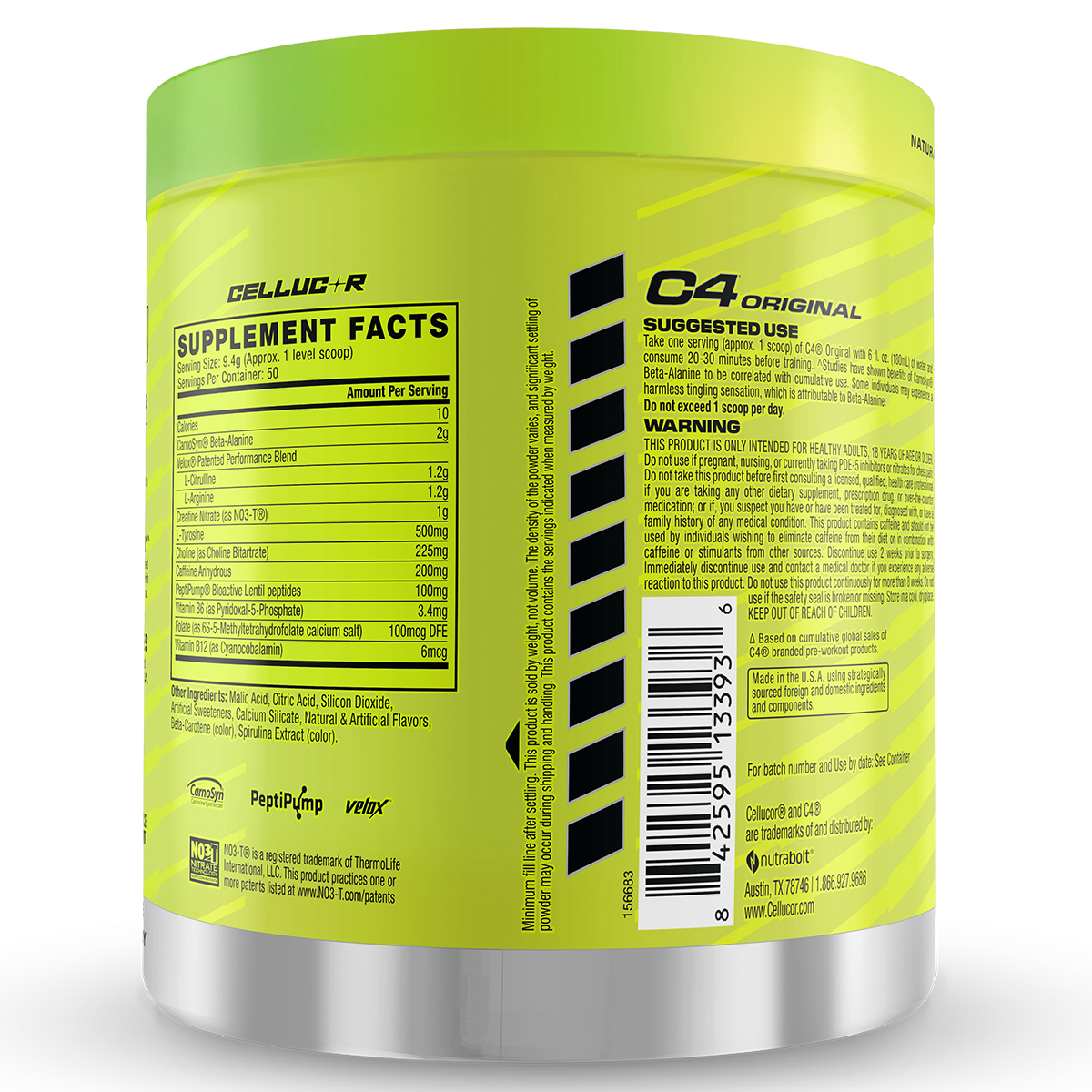 Cellucor C4 Original, Green Apple — back of pack