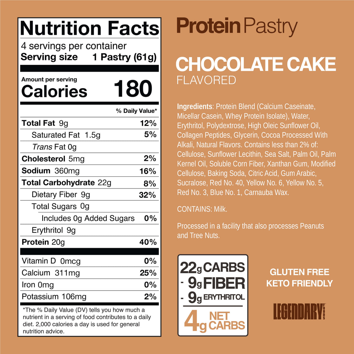 Legendary Foods Protein Pastry Chocolate Cake nutrition panel