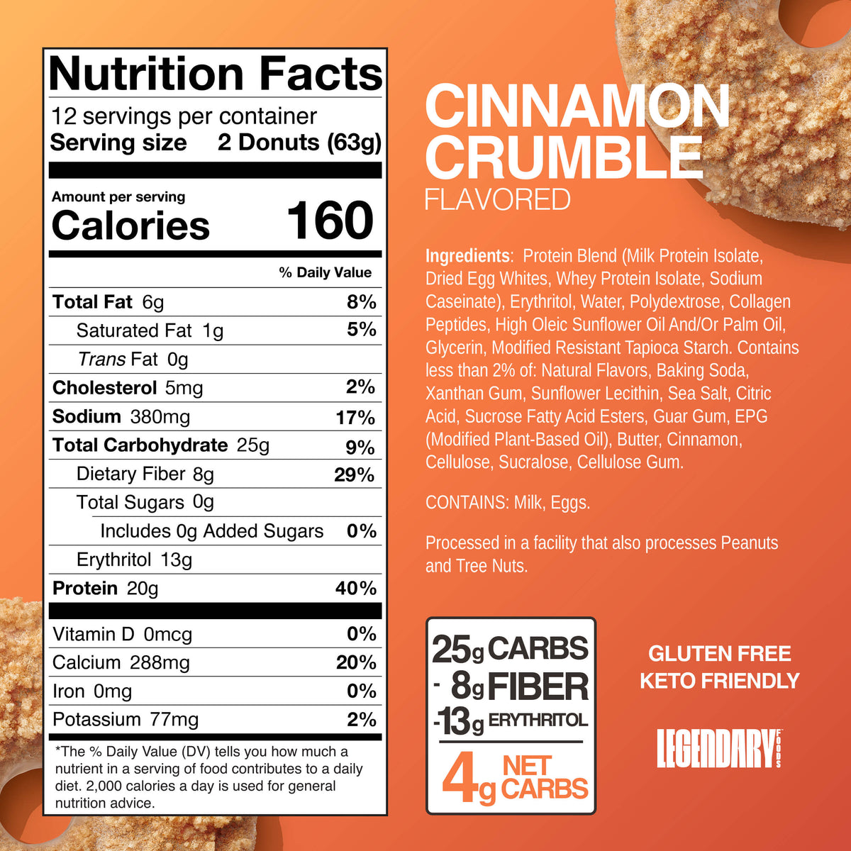 Legendary Foods Protein Donut Cinnamon Crumble nutrition panel